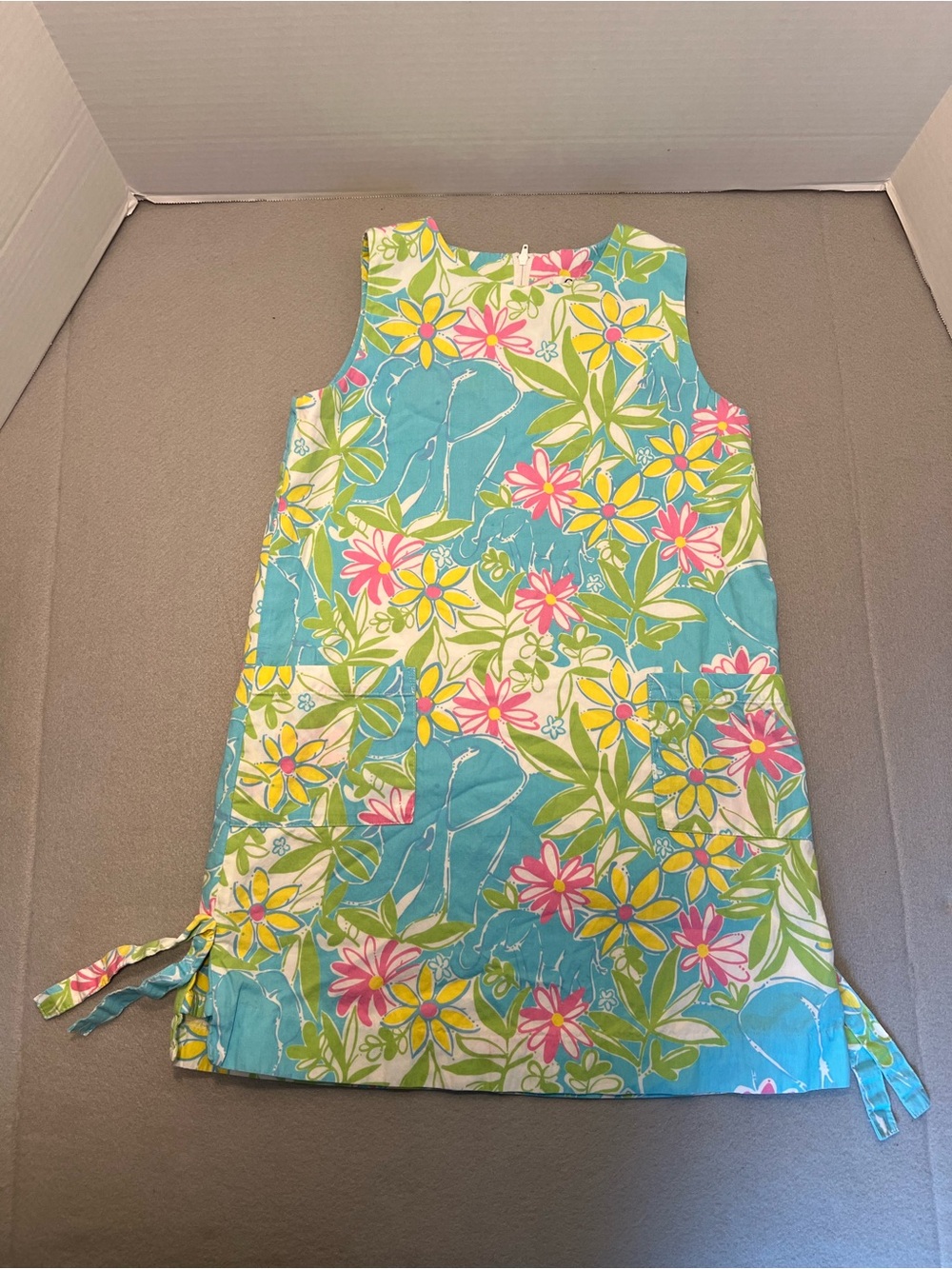 Lilly Pulitzer Dress Girls Size 7 Blue Floral Bamboo Leaves Beach Chore Vintage